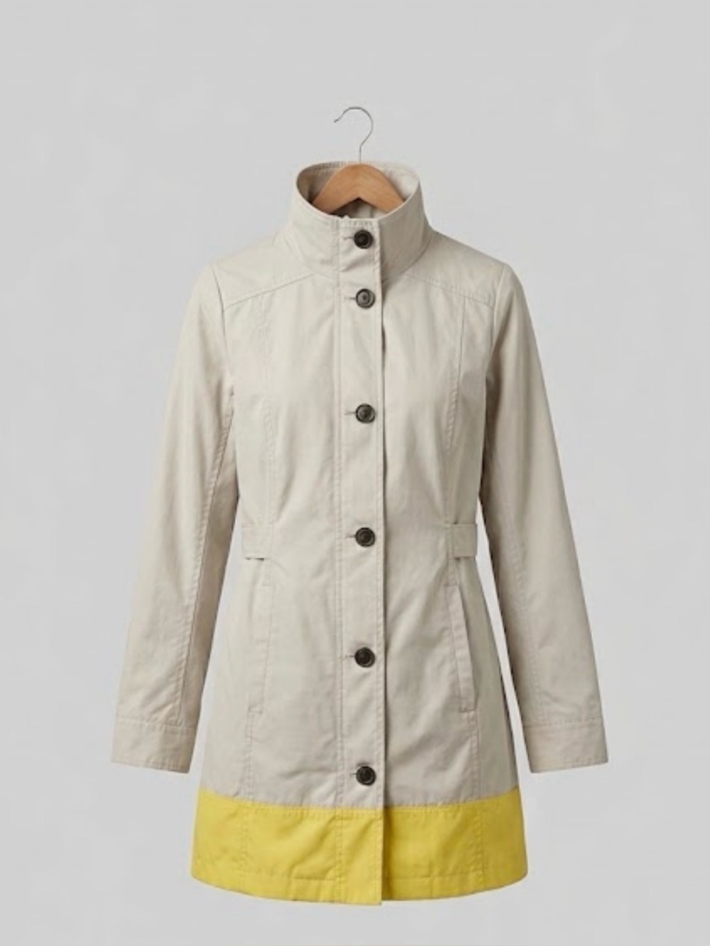 Eddie Bauer Colorblock Raincoat Trench Jacket Beige Yellow Large